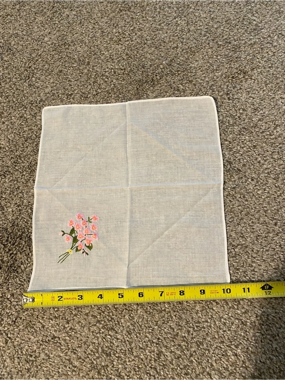 Vintage Pink Floral Embroidered handkerchief